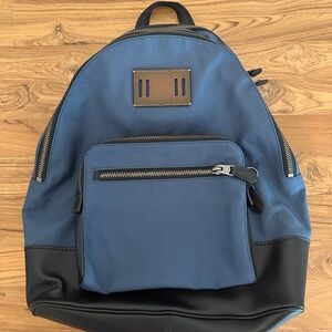 Coach Nylon Leather Backpack Blue Black Lightweight Travel Bag